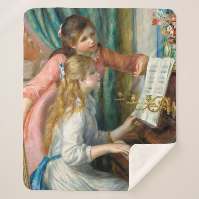Cobertor Sherpa Renoir Girls no Piano Impressionismo Pintura (Frente)