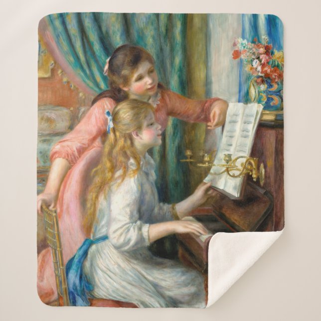 Cobertor Sherpa Renoir Girls no Piano Impressionismo Pintura (Frente)