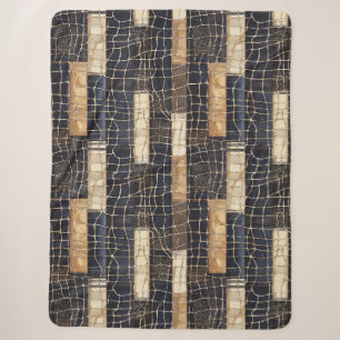 Cobertor Sherpa Retângulos Marrom Creme Azul Marinho
