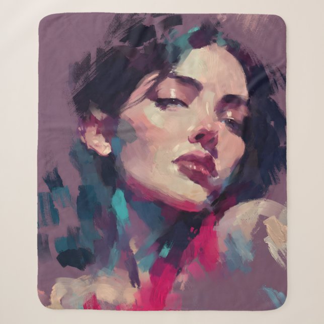 Cobertor Sherpa Retrato Abstrato Neon Strokes (Frente)