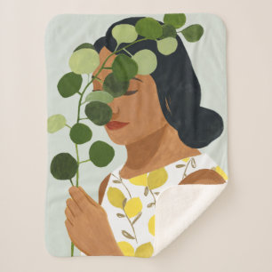 Cobertor Sherpa Retrato de Botânica - Mulher com Verde