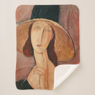 Cobertor Sherpa Retrato de Jeanne Hebuterne em um chapéu grande