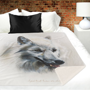 Cobertor Sherpa Retrato de Lobo Branco Majestoso Realista Suave