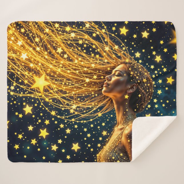 Cobertor Sherpa Retrato estrelado mágico de uma mulher de fantasia (Frente (Horizontal))