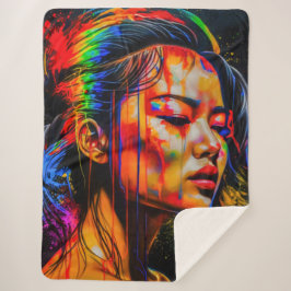 Cobertor Sherpa Retrato Neon Vibrante - Arte Expressionista Abstra