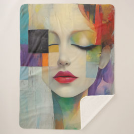 Cobertor Sherpa Retrato no Surrealismo do Bloco de Cor