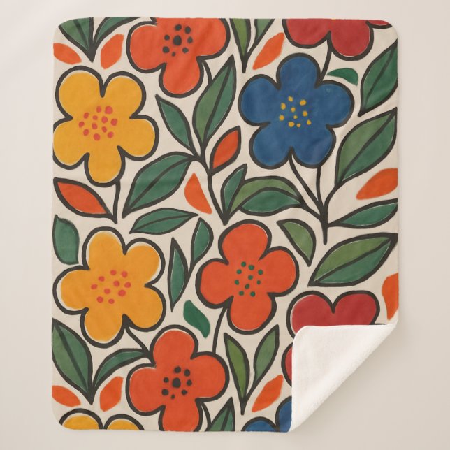 Cobertor Sherpa Retro 1960s Style Floral Pattern (Frente)