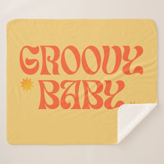 Cobertor Sherpa Retro 70s Mostarda Laranja Hippie Groovy Baby (Frente (Horizontal))