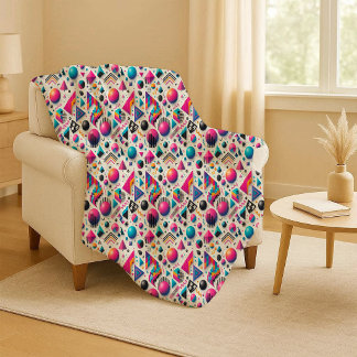 Cobertor Sherpa Retro 90s Memphis Geometric Neon Bold Sherpa Blank
