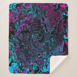 Cobertor Sherpa Retro Aqua Magenta e Preto Abstrato Espiral