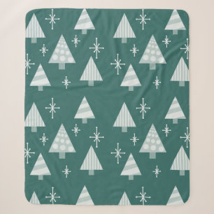 Cobertor Sherpa Retro da década de 1950 Árvores de Natal Verde Tea