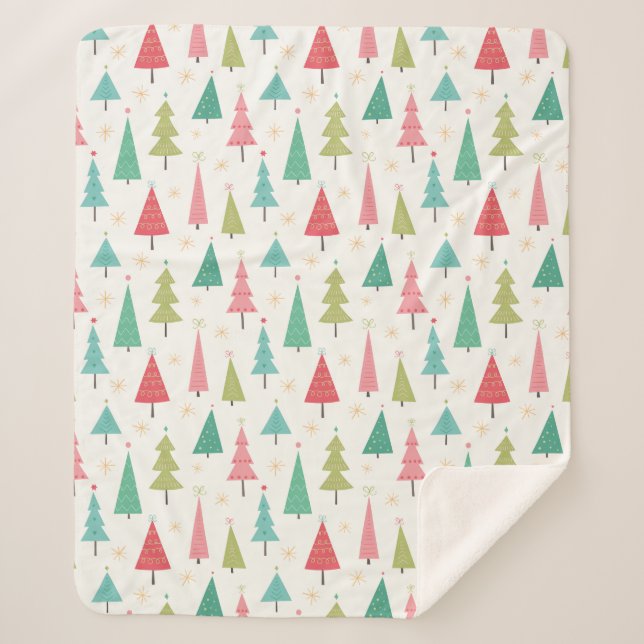 Cobertor Sherpa Retrô Feliz Natal Árvores Divertidas Padrão de Fér (Frente)