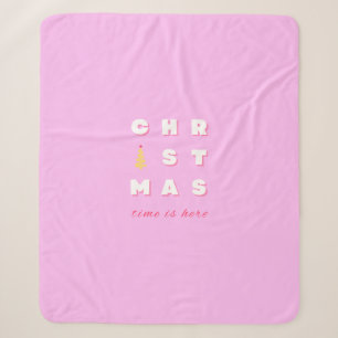 Cobertor Sherpa Retro Feliz Natal Pink Decor