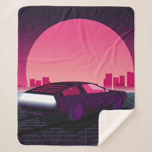 Cobertor Sherpa Retro future. 80s style sci-fi background with sup (Frente)
