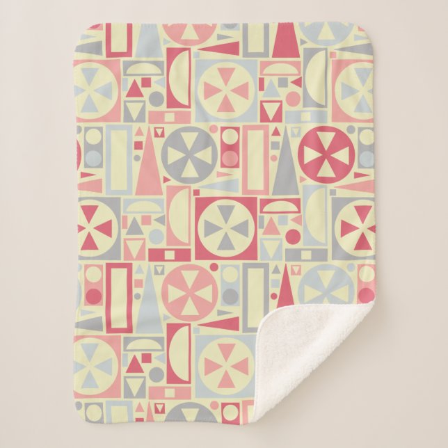 Cobertor Sherpa Retro Geométrico Pink Moderno do século 1950 (Frente)
