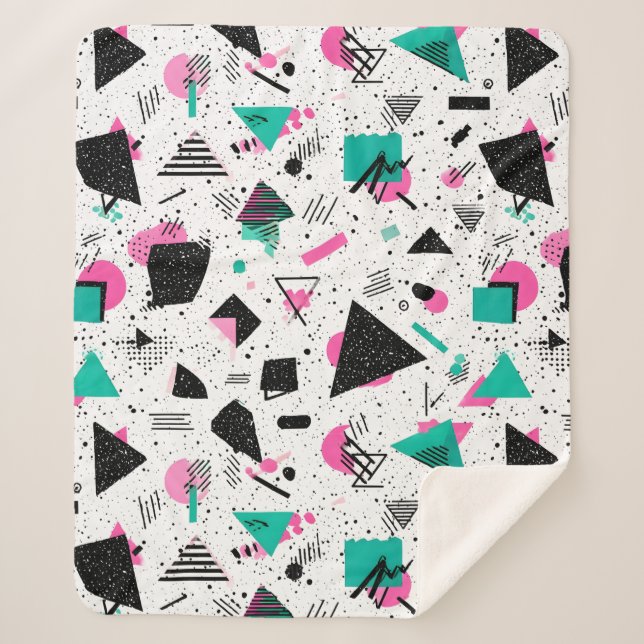 Cobertor Sherpa Retro Memphis Geometric Pattern (Frente)