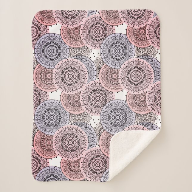 Cobertor Sherpa Retro, padrão retrô, bege, cinza elegante (Frente)