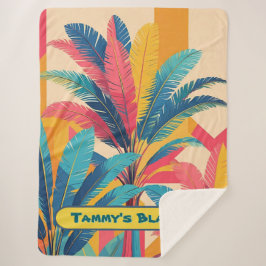 Cobertor Sherpa Retro Palm Leaf Personalized Blanket with Name
