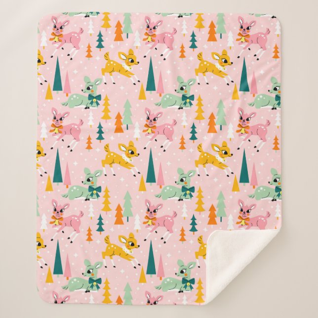 Cobertor Sherpa Retro Reindeer Wonderland Holiday Patterno (Frente)