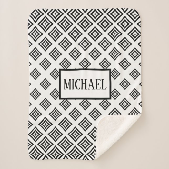 Cobertor Sherpa Rhomboid Preto Monograma (Frente)