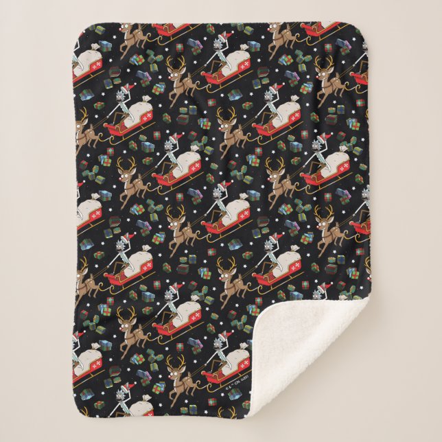 Cobertor Sherpa Rick and Morty | Christmas Reindeer Sleigh Pattern (Frente)