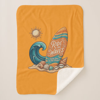 Cobertor Sherpa Ride the Waves Surfboard Illustration - Sunny Coas