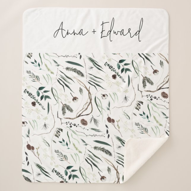 Cobertor Sherpa Riqueza botânica verde-moderna e elegante f (Frente)