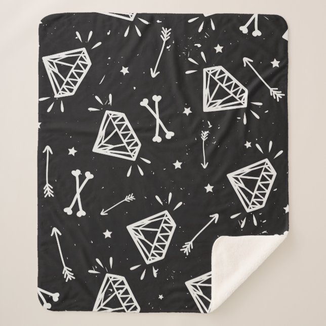 Cobertor Sherpa Rock Grunge: diamantes, padrão ósseo. (Frente)