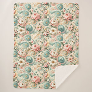 Cobertor Sherpa Roios Florais Whimsical em Pastel