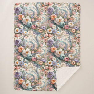 Cobertor Sherpa Roios Florais Whimsical em Pastel