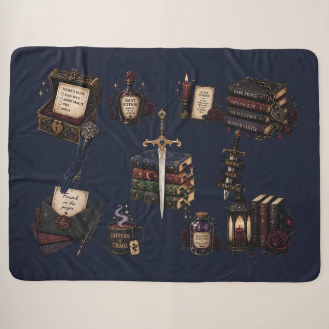 Cobertor Sherpa Romantasia, Cafeína e Caos (Frente (Horizontal))