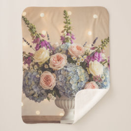 Cobertor Sherpa Romantic Hydrangea and Rose Bouquet