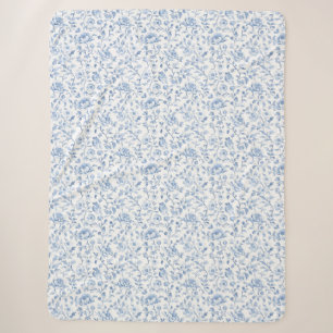 Cobertor Sherpa Romântico Floral Branco Azul