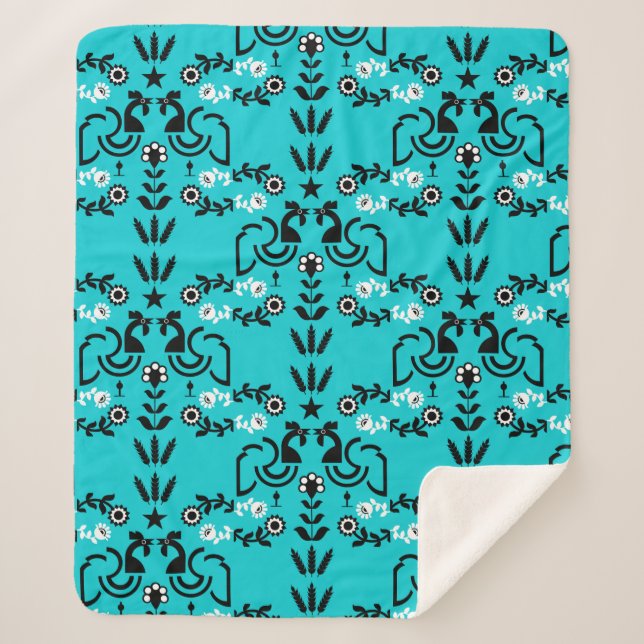 Cobertor Sherpa Rooster Cockerel Nordic Scandinavian Folart (Frente)