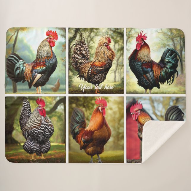 Cobertor Sherpa Roosters multicoloridos (Frente (Horizontal))