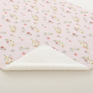 Cobertor Sherpa Rosa Água-Marinha Musgo Rosa Aguarela Floral