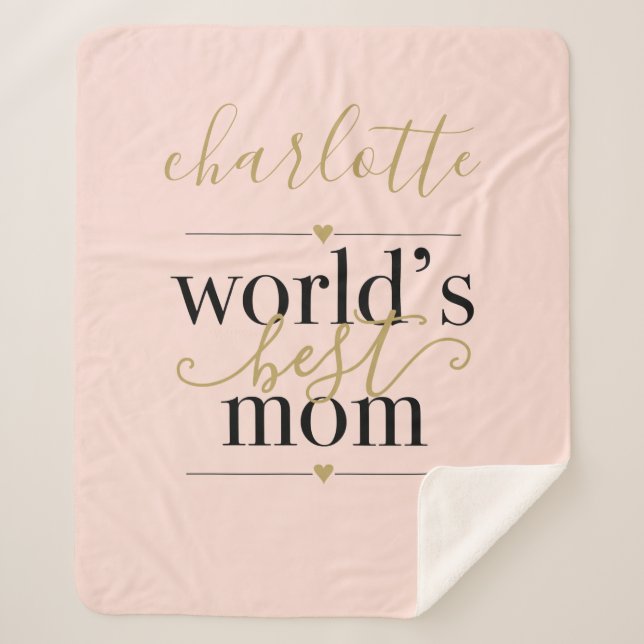 Cobertor Sherpa Rosa Beije e Dourado Personalizado Melhor Mãe do M (Frente)