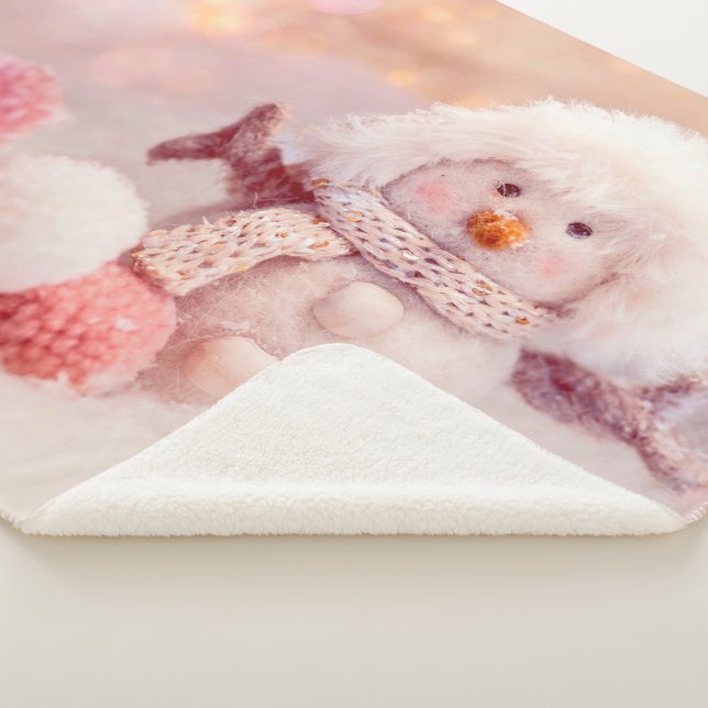 Cobertor Sherpa Rosa de Natal e Branca Fluffy Snowman (3/4)