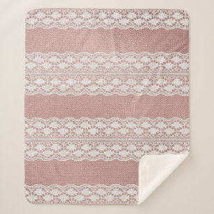 Cobertor Sherpa Rosa de ouro metálico, textura de renda esbranquiç