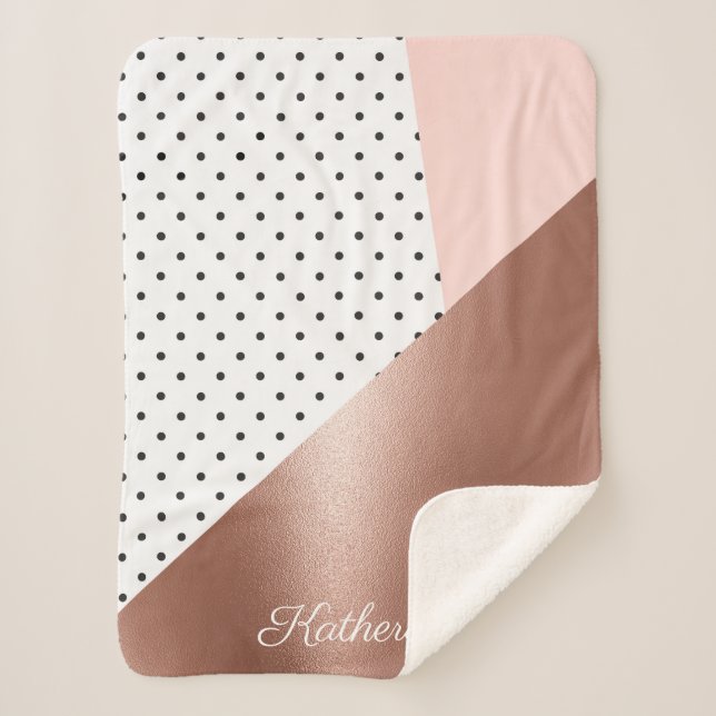 Cobertor Sherpa Rosa Dourado e pontos (Frente)