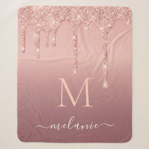 Cobertor Sherpa Rosa Dourado Glitter Seu Nome Carta Sherpa Blanket