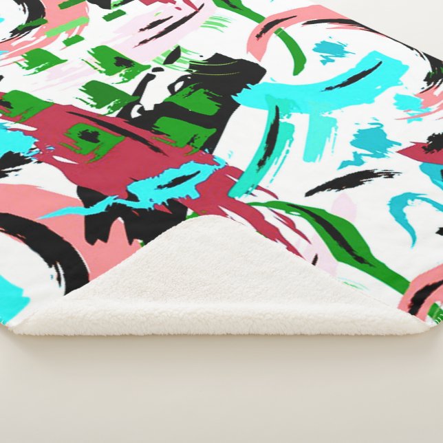 Cobertor Sherpa Rosa e aqua abstrato (3/4)