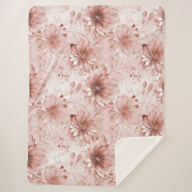 Cobertor Sherpa Rosa Floral Bege (Frente)