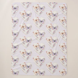 Cobertor Sherpa Rosa Lavanda Floral Coração Borboletas Aniversário