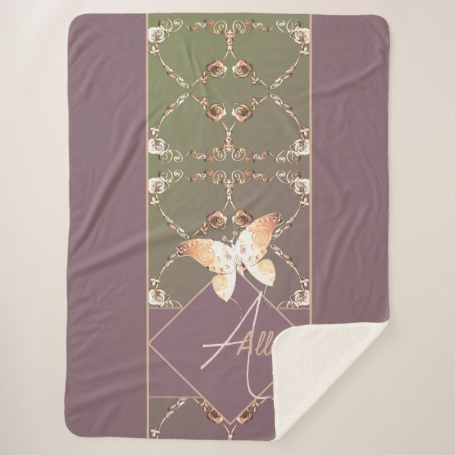 Cobertor Sherpa Rosa Ornamentado do Monograma Sherpa Blanket (Frente)