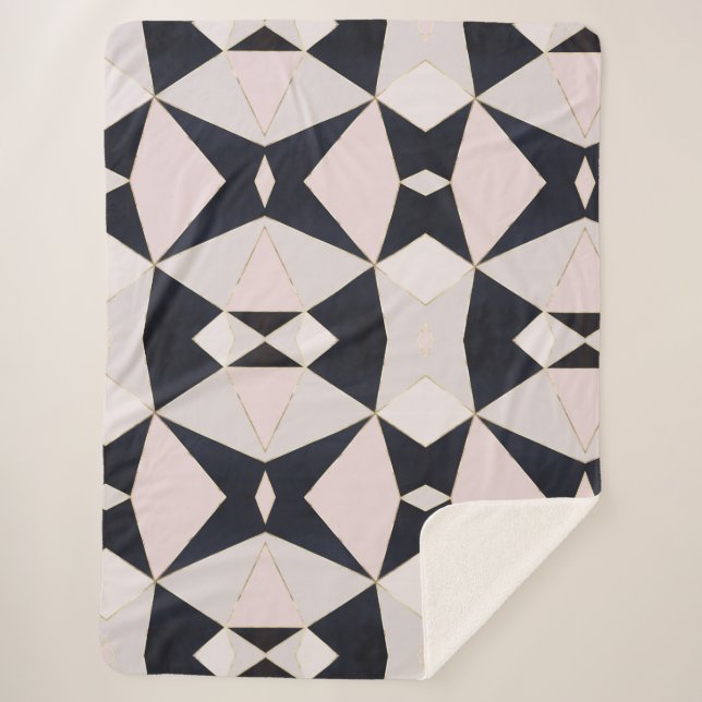 Cobertor Sherpa Rosa Rosa Preta Rosa Dourada Caleidoscópio Geométr (Frente)