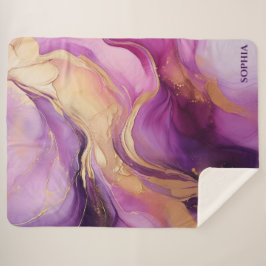 Cobertor Sherpa Rosa Roxo Moderno e Dourado-