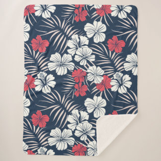Cobertor Sherpa Rosa Tropical e Floral Naval