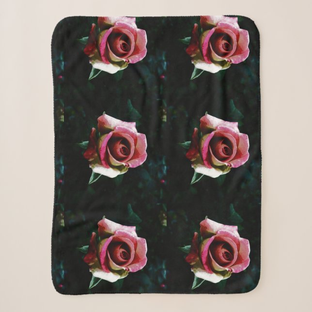 Cobertor Sherpa Rosa vermelha pintada a óleo (Frente)