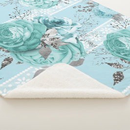 Cobertor Sherpa Rosas azuis com rendas